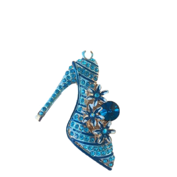 𝅺Aqua Blue Crystal High Heel Shoe Sweater Necklace Collection NWOT - Picture 1 of 5